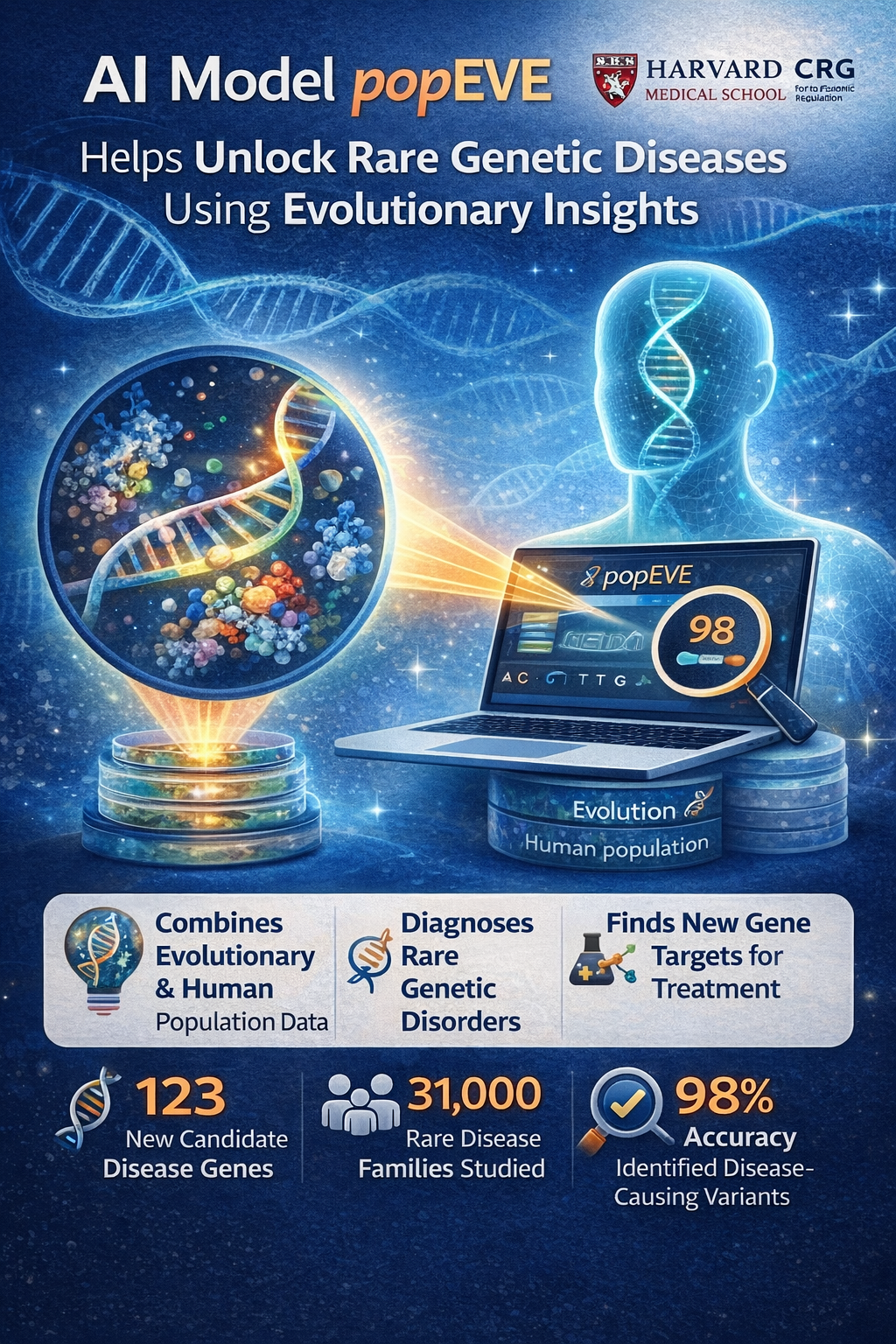 AI model “popEVE” Helps Unlock Rare Genetic Diseases using Evolutionary Insights