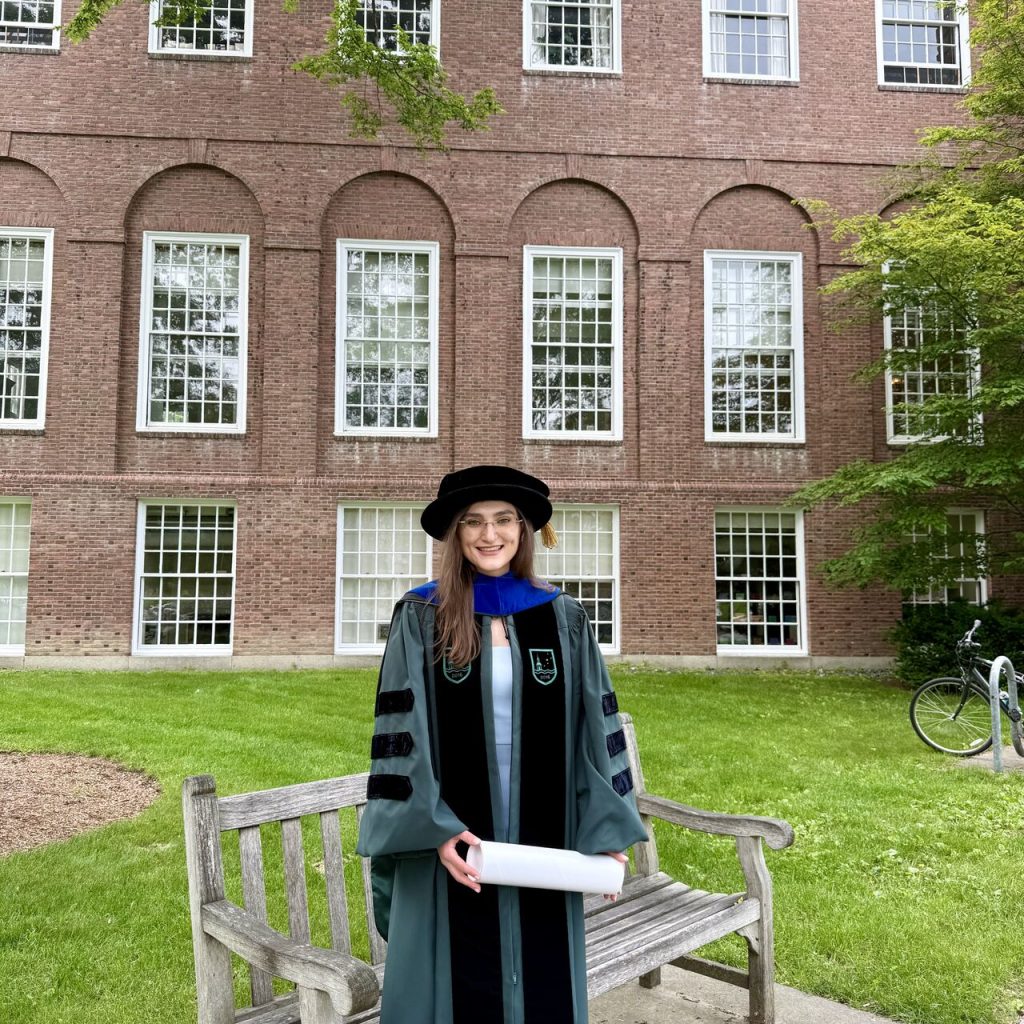 Dr. Xhoela Bame in PhD regalia at Dartmouth
